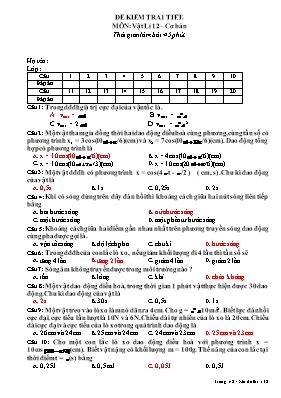Đề kiểm tra 1 tiết môn Vật lý 12 - Đề 7 (Cơ bản) (Kèm đáp án)