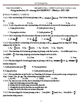 Đề kiểm tra 1 tiết Vật lí 12 (Nâng cao) - Chương Dao động cơ - Năm học 2017-2018