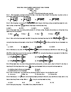 Đề kiểm tra chất lượng chương Dòng điện xoay chiều môn Vật lý Lớp 12
