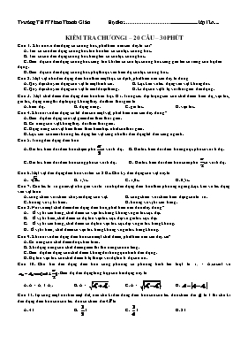 Đề kiểm tra Chương I môn Vật lý 12 - Trường THPT Phan Thanh Giản