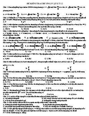 Đề kiểm tra Chương I môn Vật lý Lớp 12