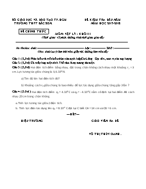 Đề kiểm tra đầu năm môn Vật lý 11 - Năm học 2