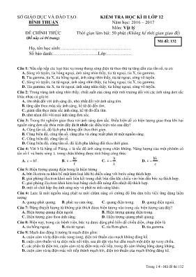 Đề kiểm tra học kỳ II môn Vật lý Lớp 12 - Mã 