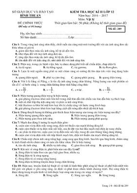 Đề kiểm tra học kỳ II môn Vật lý Lớp 12 - Mã 