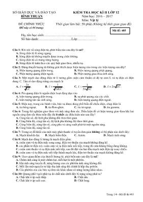 Đề kiểm tra học kỳ II môn Vật lý Lớp 12 - Mã 