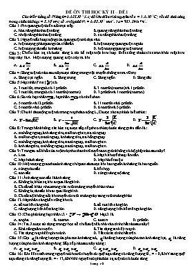 Đề ôn thi học kỳ 2 môn Vật lý 12 - Đề 1