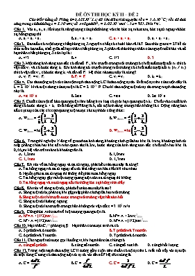 Đề ôn thi học kỳ 2 môn Vật lý 12 - Đề 2