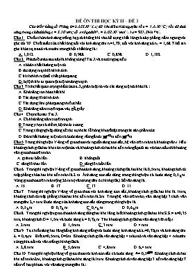 Đề ôn thi học kỳ 2 môn Vật lý 12 - Đề 3 Đề ôn thi học kỳ 2 môn Vật lý 12 - Đề 3