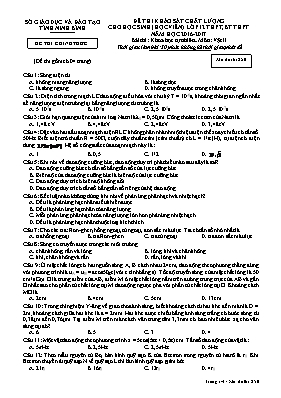Đề thi khảo sát chất lượng cho học sinh môn Vật lý Lớp 12 THPT, BT THPT - Mã đề 250 - Năm học 2016-2017 - Sở GD & ĐT Ninh Bình