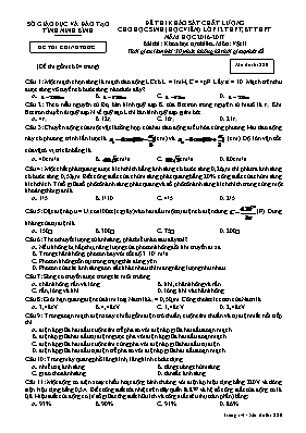 Đề thi khảo sát chất lượng cho học sinh môn Vật lý Lớp 12 THPT, BT THPT - Mã đề 280 - Năm học 2016-2017 - Sở GD & ĐT Ninh Bình