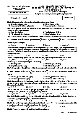 Đề thi khảo sát chất lượng cho học sinh môn Vật lý Lớp 12 THPT, BT THPT - Mã đề 320 - Năm học 2016-2017 - Sở GD & ĐT Ninh Bình