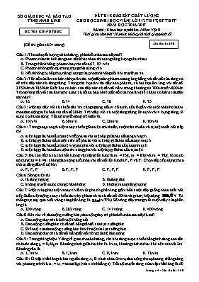 Đề thi khảo sát chất lượng cho học sinh môn Vật lý Lớp 12 THPT, BT THPT - Mã đề 340 - Năm học 2016-2017 - Sở GD & ĐT Ninh Bình