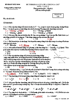 Đề thi khảo sát Lớp 11 Tháng 4 môn Vật lý - Mã đề 169 - Trường THPT Lê Văn Thịnh Đề thi khảo sát Lớp 11 Tháng 4 môn Vật lý - Mã đề 169 - Trường THPT Lê Văn Thịnh
