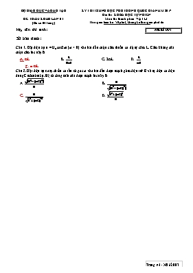 Đề thi tham khảo THPT Quốc gia lần 3 môn Vật lý năm 2017 - Mã đề 003