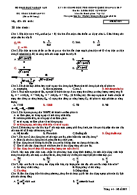 Đề thi tham khảo THPT Quốc gia lần III môn Vật lý năm 2017 - Mã đề 003