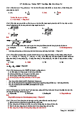 Đề thi tham khảo THPT Quốc gia môn Vật lý - Hồ Bảo Lộc