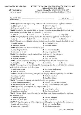 Đề thi tham khảo Trung học phổ thông Quốc gia