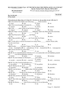 Đề thi tham khảo Trung học phổ thông Quốc gia môn Tiếng Đức năm 2017 - Mã đề 003