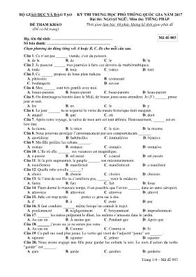 Đề thi tham khảo Trung học phổ thông Quốc gia môn Tiếng Pháp năm 2017 - Mã đề 003