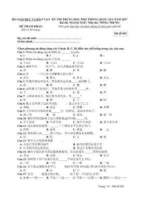 Đề thi tham khảo Trung học phổ thông Quốc gia