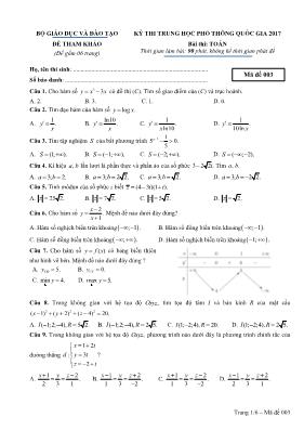 Đề thi tham khảo Trung học phổ thông Quốc gia