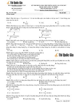 Đề thi tham khảo Trung học phổ thông Quốc gia