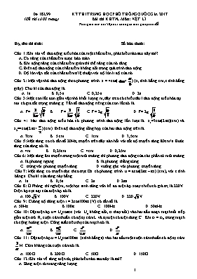Đề thi THPT Quốc gia môn Vật lý năm 2017 (Có lời giải chi tiết)