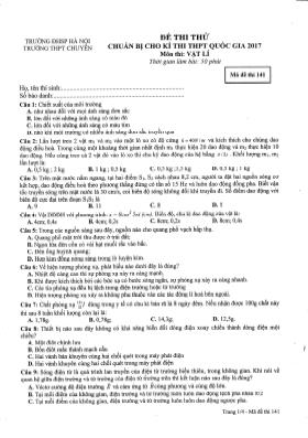 Đề thi thử chuẩn bị cho kỳ thi THPT Quốc gia môn Vật lý - Mã đề 141 - Trường THPT chuyên Đại học Sư phạm Hà Nội