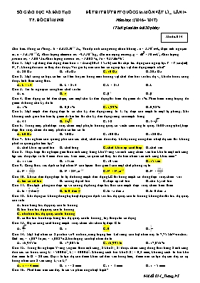 Đề thi thử THPT Quốc gia lần 14 môn Vật lý năm 2017 - Mã đề 014 - Sở GD & ĐT Thành phố Hồ Chí Minh