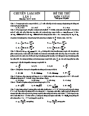 Đề thi thử THPT Quốc gia lần 2 môn Vật lý năm 2017 - Trường THPT chuyên Lam Sơn (Có đáp án)
