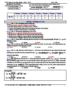 Đề thi thử THPT Quốc gia lần 3 môn Vật lý năm 2017 - Mã đề 001 - Trường THPT Nam Trực (Có đáp án)