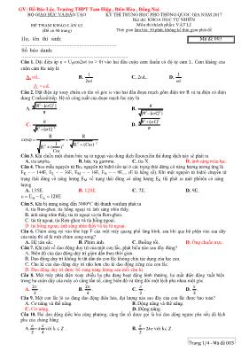 Đề thi thử THPT Quốc gia lần 3 môn Vật lý năm
