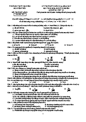 Đề thi thử THPT Quốc gia lần 3 môn Vật lý năm 2017 - Mã đề 101 - Trường THPT chuyên Nguyễn Trãi (Có đáp án)