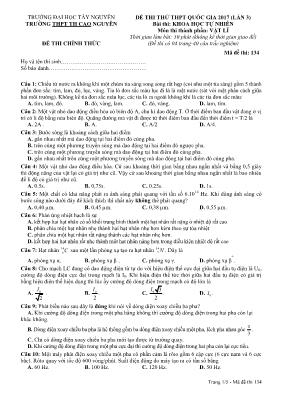 Đề thi thử THPT Quốc gia lần 3 môn Vật lý năm 2017 - Mã đề 134 - Trường THPT TH Cao Nguyên (Có đáp án)