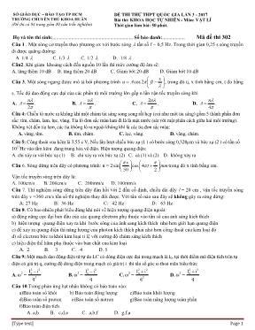 Đề thi thử THPT Quốc gia lần 3 môn Vật lý năm 2017 - Mã đề 302