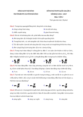 Đề thi thử THPT Quốc gia lần 3 môn Vật lý - Năm học 2016-2017 - Trường THPT chuyên Thái Bình (Có đáp án)