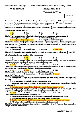 Đề thi thử THPT Quốc gia môn Vật lý lần 15 - 