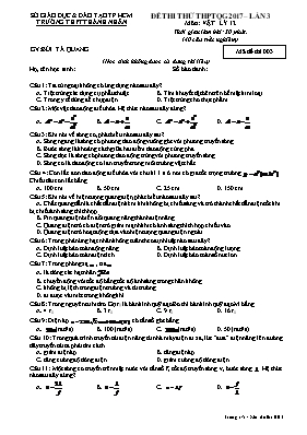 Đề thi thử THPT Quốc gia môn Vật lý lần 3 năm 2017 - Mã đề 003 - Trường THPT Thành Nhân (Có đáp án)