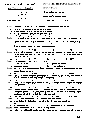 Đề thi thử THPT Quốc gia môn Vật lý năm 2017 - Đề 168 - Trường THPT Tân Dân