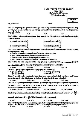 Đề thi thử THPT Quốc gia môn Vật lý năm 2017 - Mã đề 169 (Có đáp án)