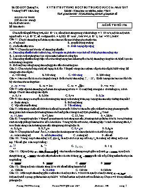 Đề thi thử THPT Quốc gia môn Vật lý năm 2017 - Mã đề 196 - Trường THPT Hải Lăng