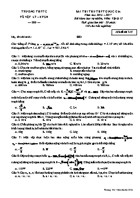 Đề thi thử THPT Quốc gia môn Vật lý năm 2017 - Mã đề 215