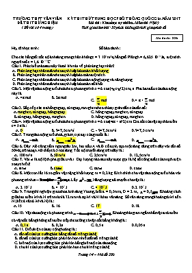 Đề thi thử THPT Quốc gia môn Vật lý năm 2017 - Mã đề 286 - Trường THPT Yên Viên (Có đáp án)