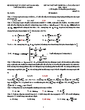 Đề thi thử THPT Quốc gia môn Vật lý năm 2017 
