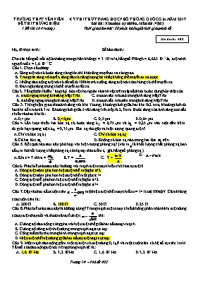 Đề thi thử THPT Quốc gia môn Vật lý năm 2017 - Mã đề 402 - Trường THPT Yên Viên (Có đáp án)