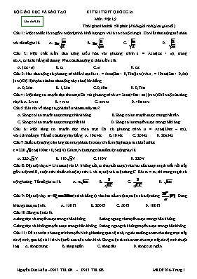 Đề thi thử THPT Quốc gia môn Vật lý năm 2017 - Mã đề 936 (Có đáp án) Đề thi thử THPT Quốc gia môn Vật lý năm 2017 - Mã đề 936 (Có đáp án)
