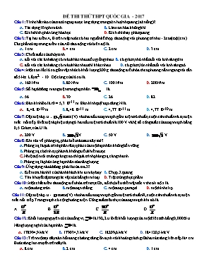 Đề thi thử THPT Quốc gia năm 2017 môn Vật lý