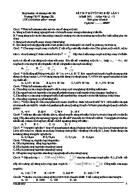 Đề thi thử Tốt nghiệp lần 2 môn Vật lý - Mã đ