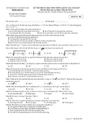 Đề thi thử Trung học phổ thông Quốc gia môn V
