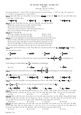 Đề thi thử Trung học phổ thông Quốc gia môn Vật lý năm 2017 - Đề số 1